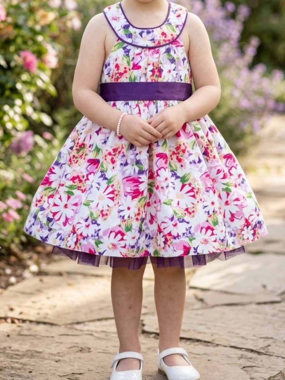 Lilybird Baby Girl Vibrant Floral Party Dress 18M Purple Satin Bow Tulle